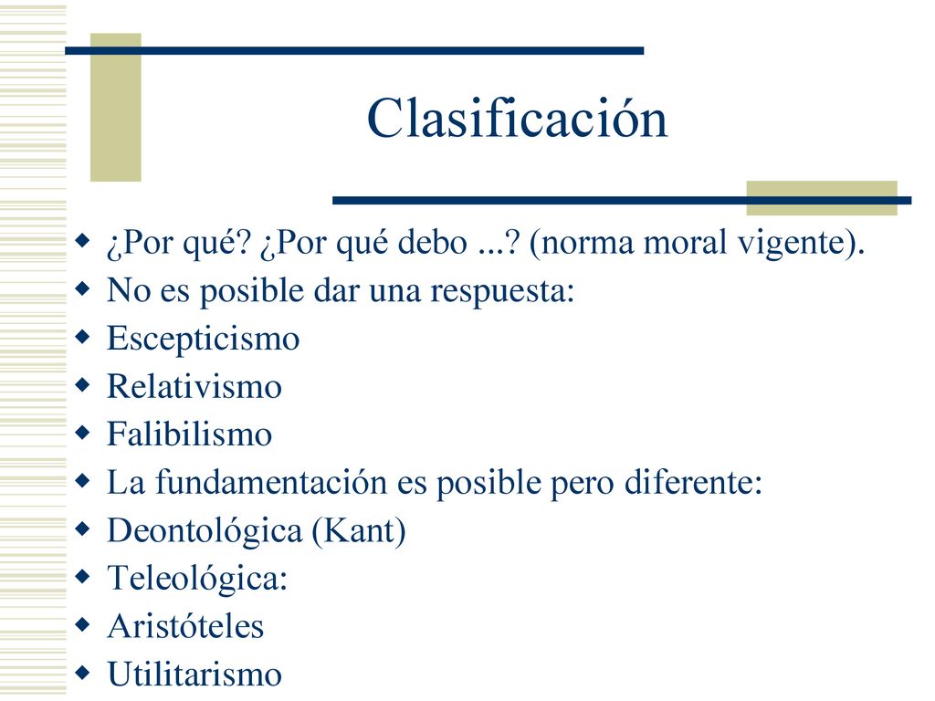 Clasificación ¿Por qué ¿Por qué debo ... (norma moral vigente).