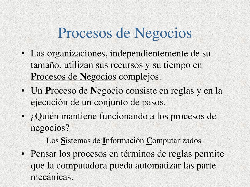 Procesos de Negocios Las organizaciones, independientemente de su tamaño, utilizan sus recursos y su tiempo en Procesos de Negocios complejos.