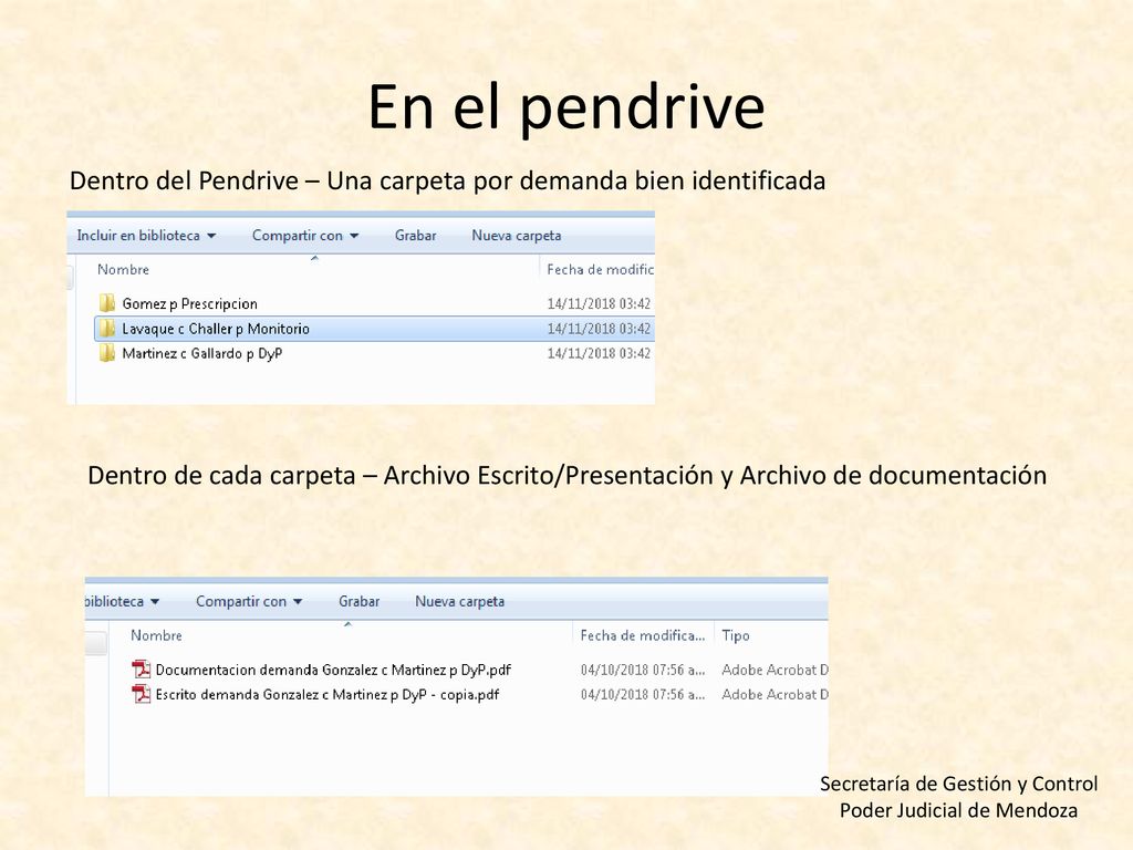 En el pendrive Dentro del Pendrive – Una carpeta por demanda bien identificada.