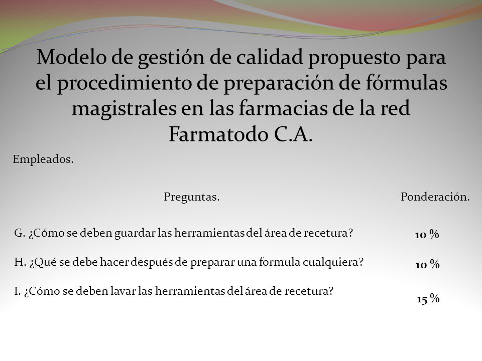 Modelo de gestión de calidad propuesto para el procedimiento de preparación de fórmulas magistrales en las farmacias de la red Farmatodo C.A.