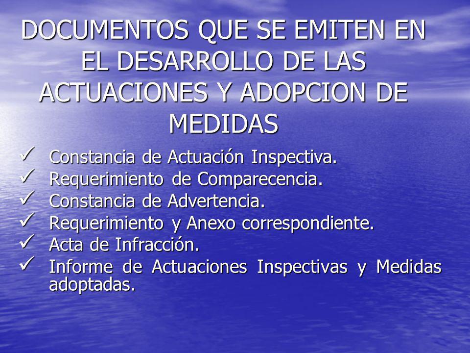 DOCUMENTOS QUE SE EMITEN EN EL DESARROLLO DE LAS ACTUACIONES Y ADOPCION DE MEDIDAS