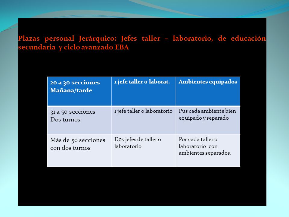 Plazas personal Jerárquico: Jefes taller – laboratorio, de educación secundaria y ciclo avanzado EBA