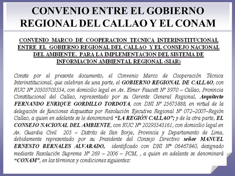 CONVENIO ENTRE EL GOBIERNO REGIONAL DEL CALLAO Y EL CONAM