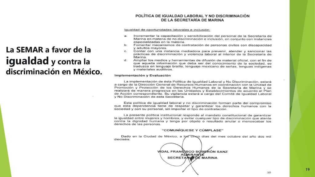 igualdad y contra la La SEMAR a favor de la discriminación en México.