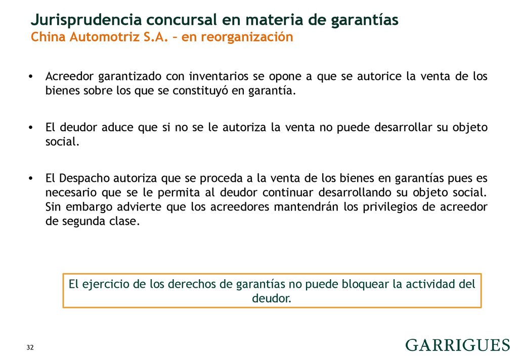 Jurisprudencia concursal en materia de garantías China Automotriz S. A