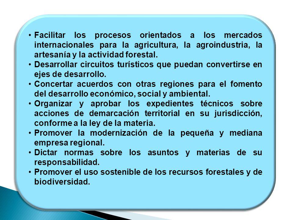 Facilitar los procesos orientados a los mercados internacionales para la agricultura, la agroindustria, la artesanía y la actividad forestal.