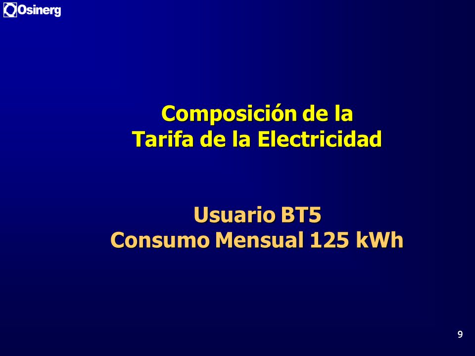 Composición de la Tarifa de la Electricidad Usuario BT5 Consumo Mensual 125 kWh