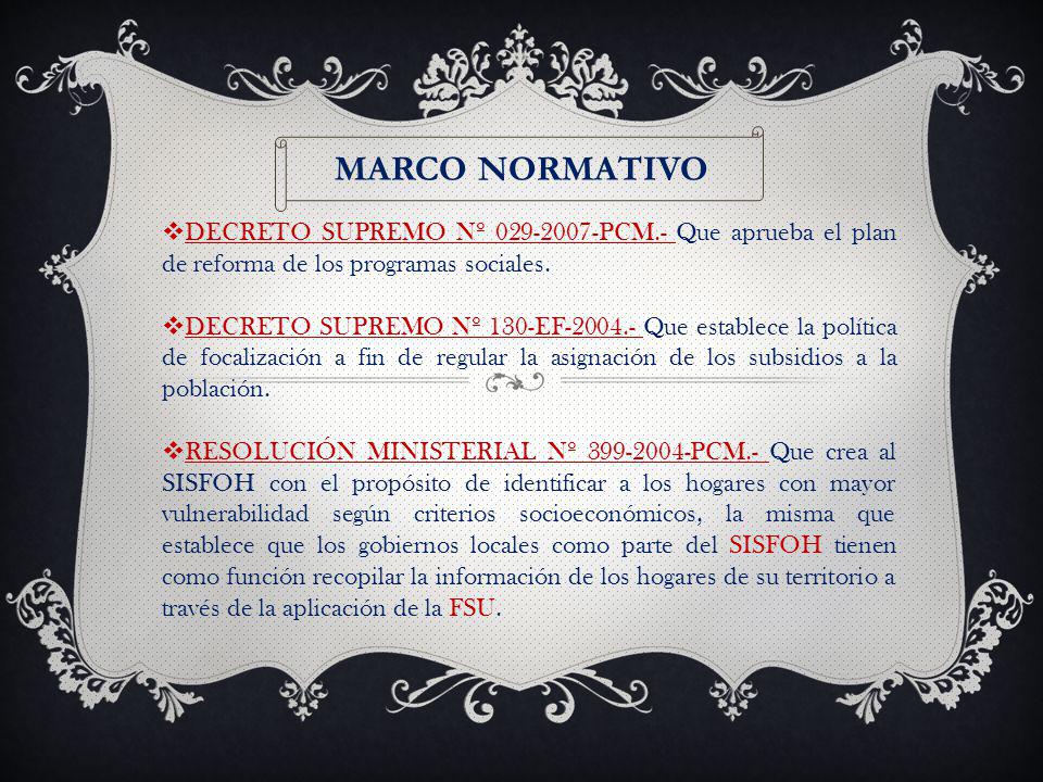 MARCO NORMATIVO DECRETO SUPREMO Nº PCM.- Que aprueba el plan de reforma de los programas sociales.