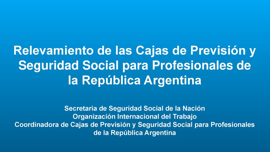 Relevamiento de las Cajas de Previsión y Seguridad Social para Profesionales de la República Argentina Secretaria de Seguridad Social de la Nación Organización Internacional del Trabajo Coordinadora de Cajas de Previsión y Seguridad Social para Profesionales de la República Argentina