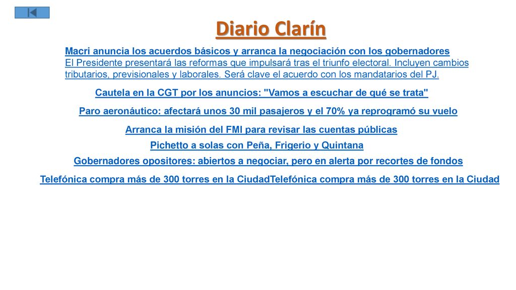 Diario Clarín Macri anuncia los acuerdos básicos y arranca la negociación con los gobernadores.