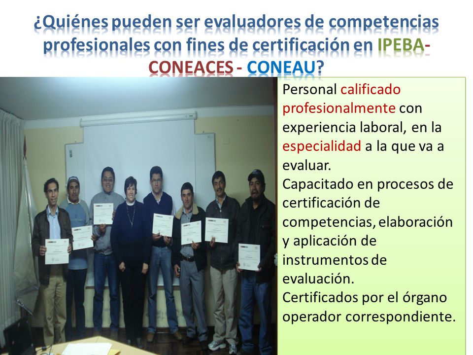 ¿Quiénes pueden ser evaluadores de competencias profesionales con fines de certificación en IPEBA- CONEACES - CONEAU