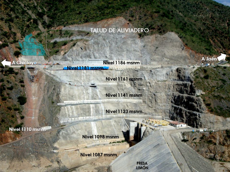 TALUD DE ALIVIADERO A Jaén A Chiclayo Nivel 1186 msnm Nivel 1181 msnm