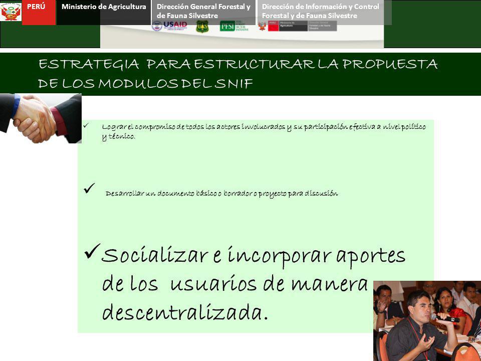 PERÚ Ministerio de Agricultura. Dirección General Forestal y de Fauna Silvestre. Dirección de Información y Control Forestal y de Fauna Silvestre.