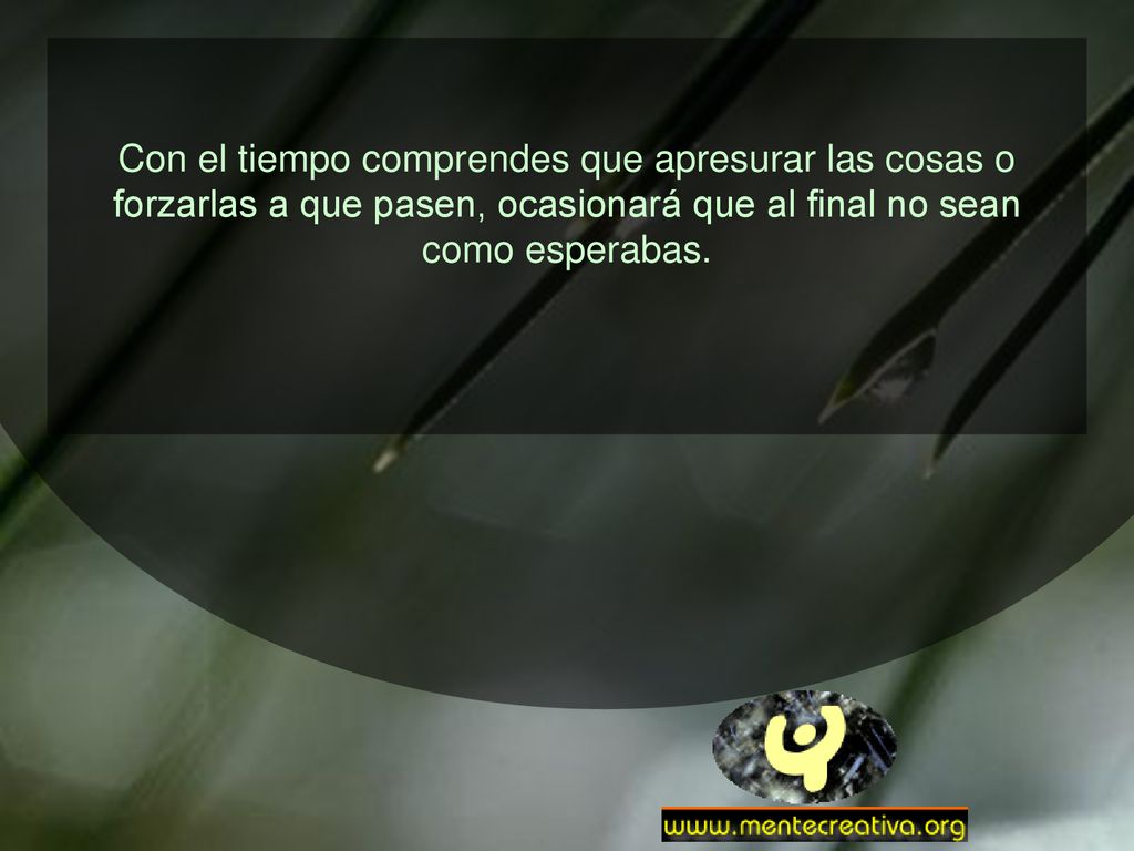 Con el tiempo comprendes que apresurar las cosas o forzarlas a que pasen, ocasionará que al final no sean como esperabas.