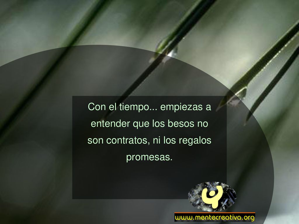 Con el tiempo... empiezas a entender que los besos no son contratos, ni los regalos promesas.