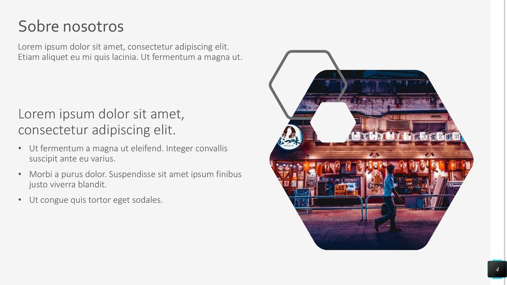 Sobre nosotros Lorem ipsum dolor sit amet, consectetur adipiscing elit. Etiam aliquet eu mi quis lacinia. Ut fermentum a magna ut.