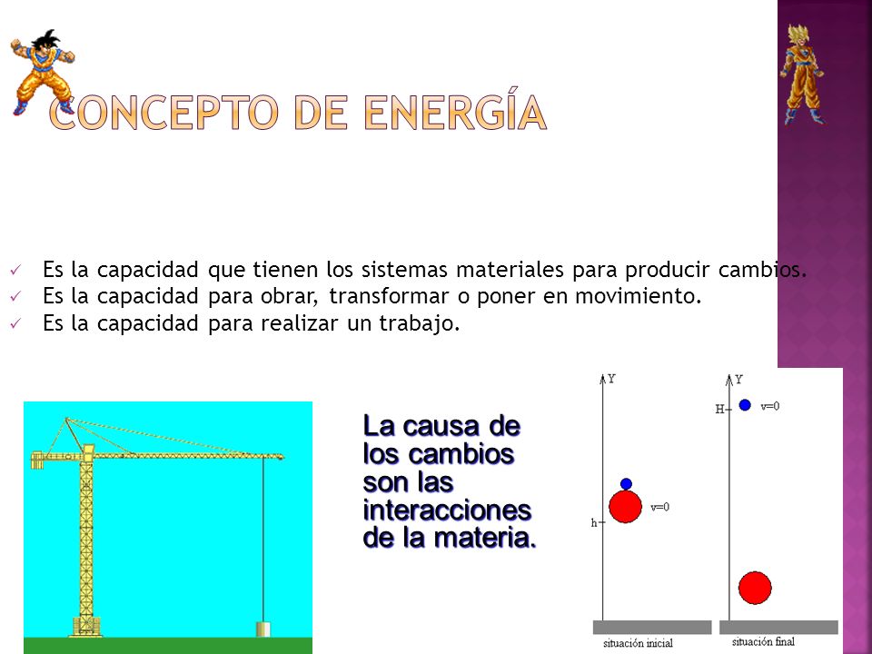 CONCEPTO DE ENERGÍA Es la capacidad que tienen los sistemas materiales para producir cambios.