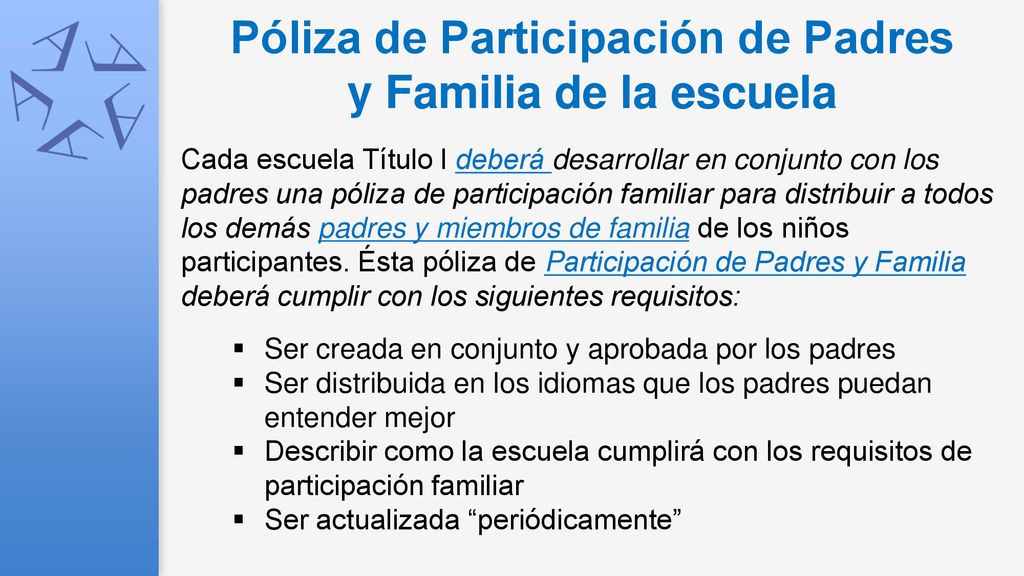 Póliza de Participación de Padres y Familia de la escuela