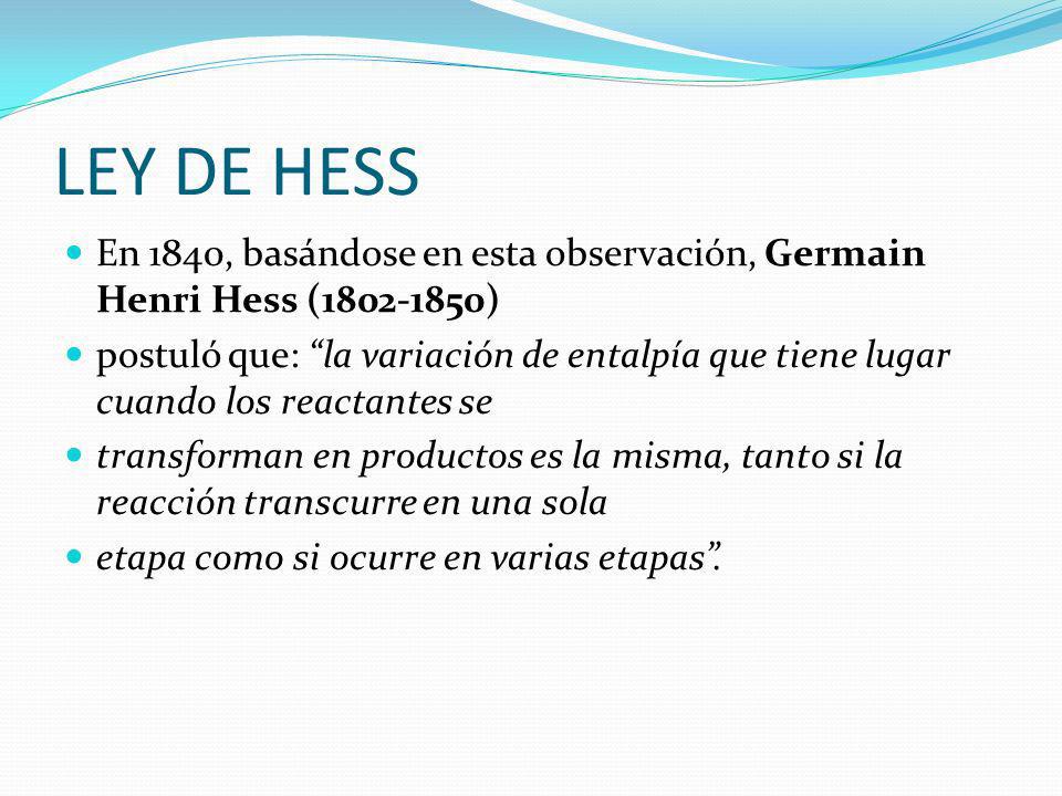 LEY DE HESS En 1840, basándose en esta observación, Germain Henri Hess ( )