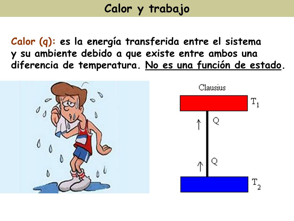 Calor y trabajo Calor (q): es la energía transferida entre el sistema