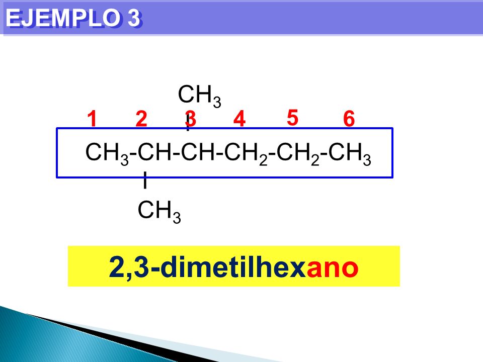 EJEMPLO 3 CH3 I CH3-CH-CH-CH2-CH2-CH ,3-dimetilhexano