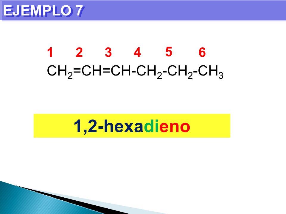 EJEMPLO CH2=CH=CH-CH2-CH2-CH3 1,2-hexadieno