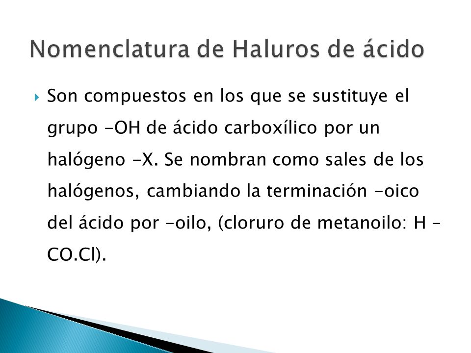 Nomenclatura de Haluros de ácido