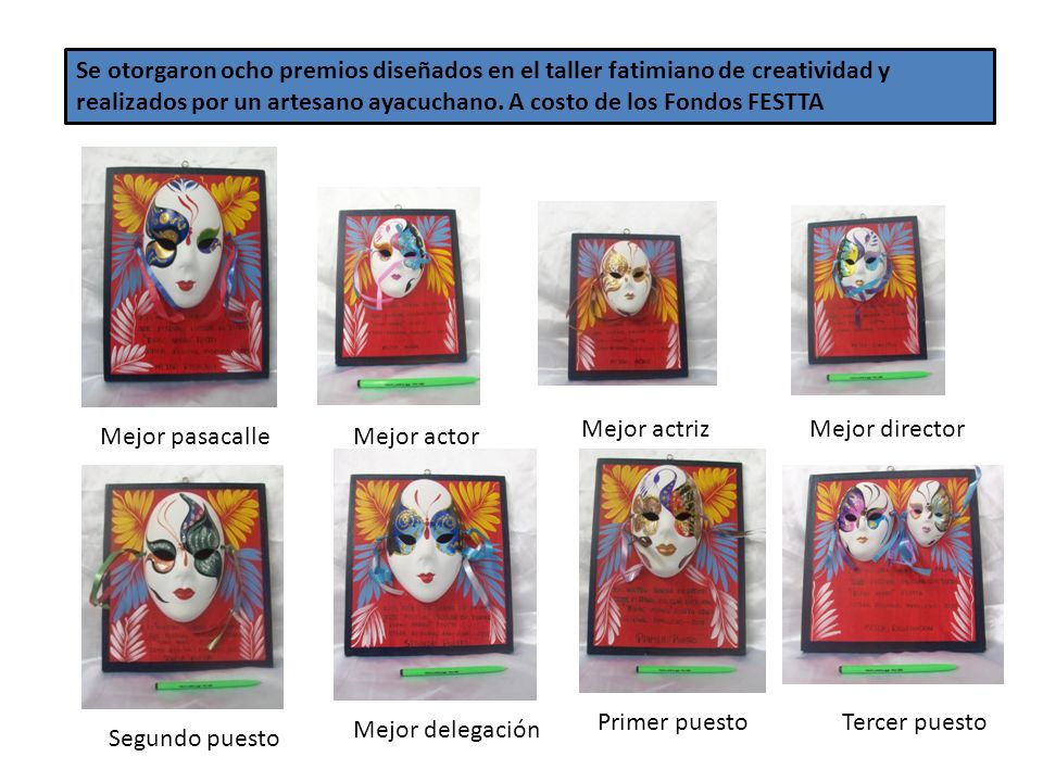 Se otorgaron ocho premios diseñados en el taller fatimiano de creatividad y realizados por un artesano ayacuchano. A costo de los Fondos FESTTA