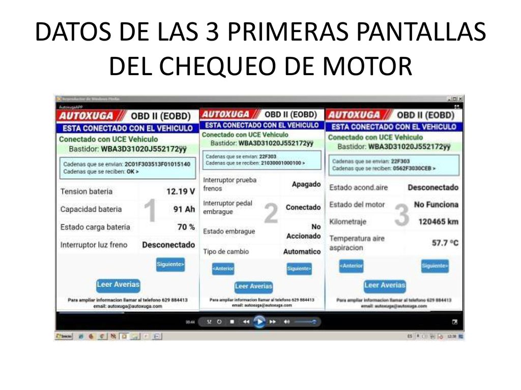 DATOS DE LAS 3 PRIMERAS PANTALLAS DEL CHEQUEO DE MOTOR