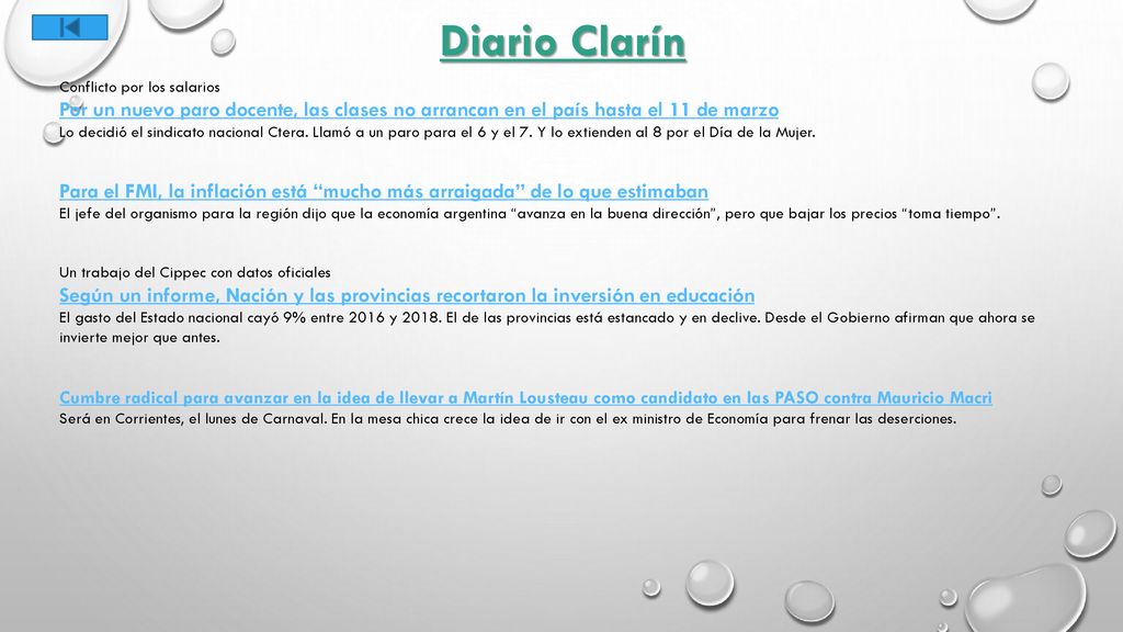 Diario Clarín Conflicto por los salarios. Por un nuevo paro docente, las clases no arrancan en el país hasta el 11 de marzo.