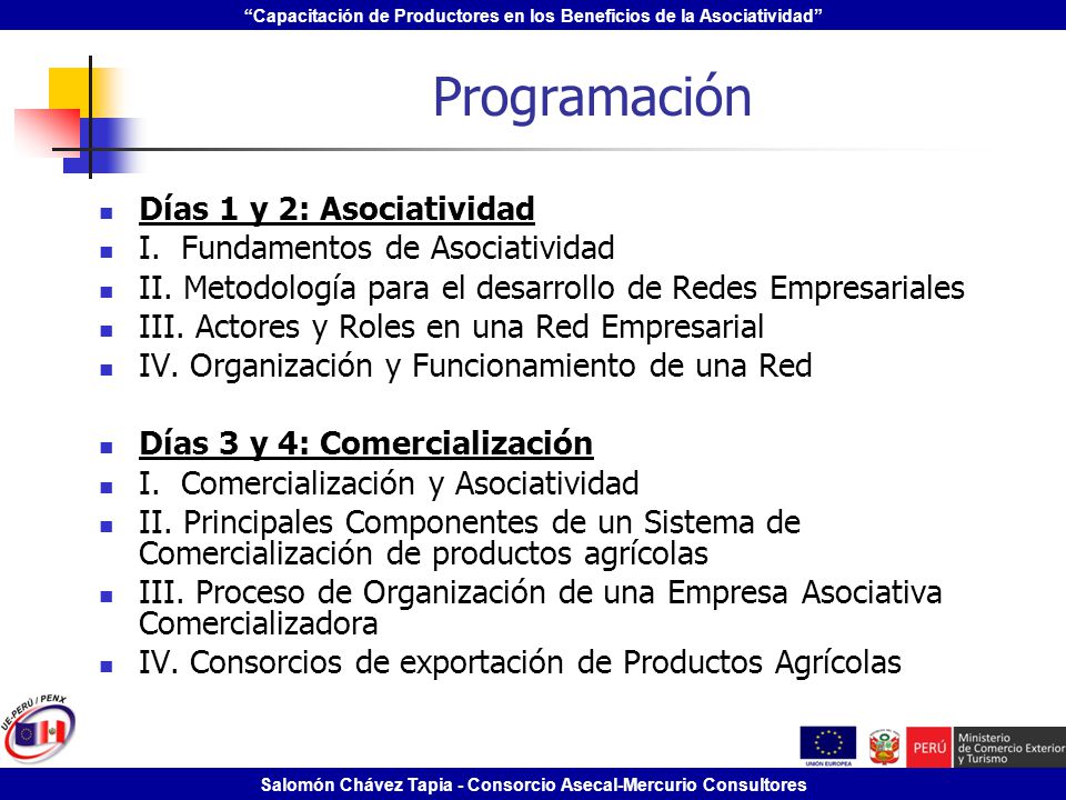 Programación Días 1 y 2: Asociatividad I. Fundamentos de Asociatividad