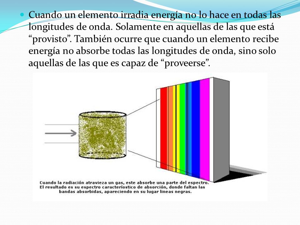Cuando un elemento irradia energía no lo hace en todas las longitudes de onda.