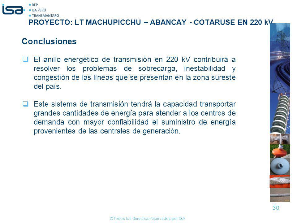 Conclusiones PROYECTO: LT MACHUPICCHU – ABANCAY - COTARUSE EN 220 kV