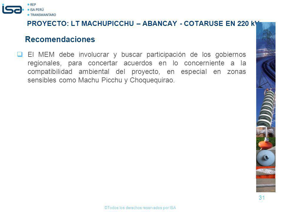 PROYECTO: LT MACHUPICCHU – ABANCAY - COTARUSE EN 220 kV