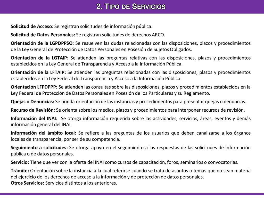2. Tipo de Servicios Solicitud de Acceso: Se registran solicitudes de información pública.