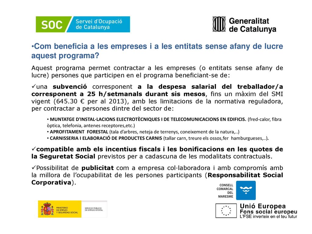 Com beneficia a les empreses i a les entitats sense afany de lucre aquest programa