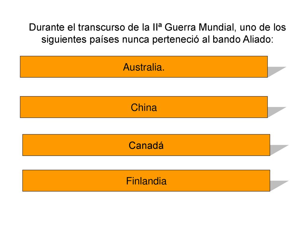 Durante el transcurso de la IIª Guerra Mundial, uno de los siguientes países nunca perteneció al bando Aliado: