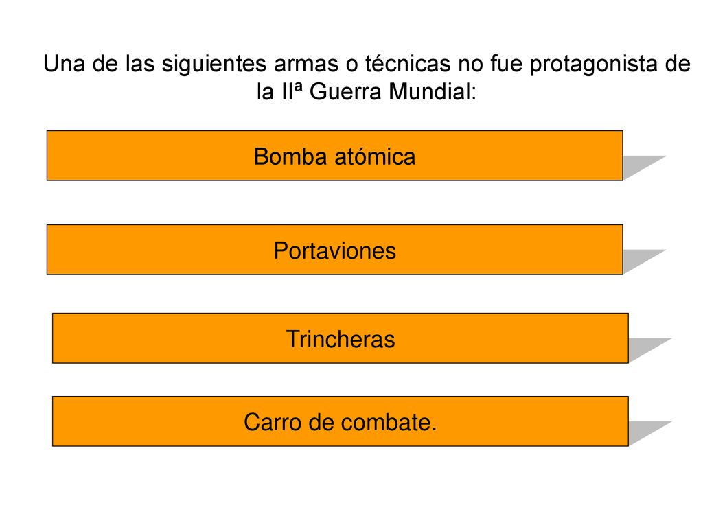 Una de las siguientes armas o técnicas no fue protagonista de la IIª Guerra Mundial:
