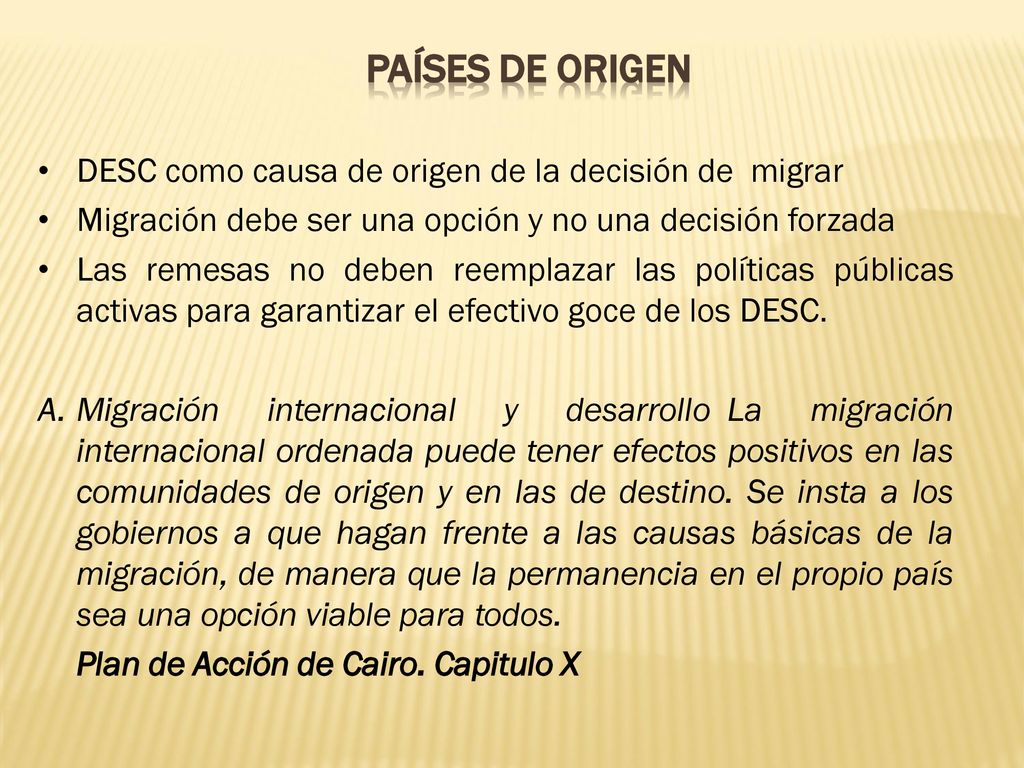 Países de origen DESC como causa de origen de la decisión de migrar