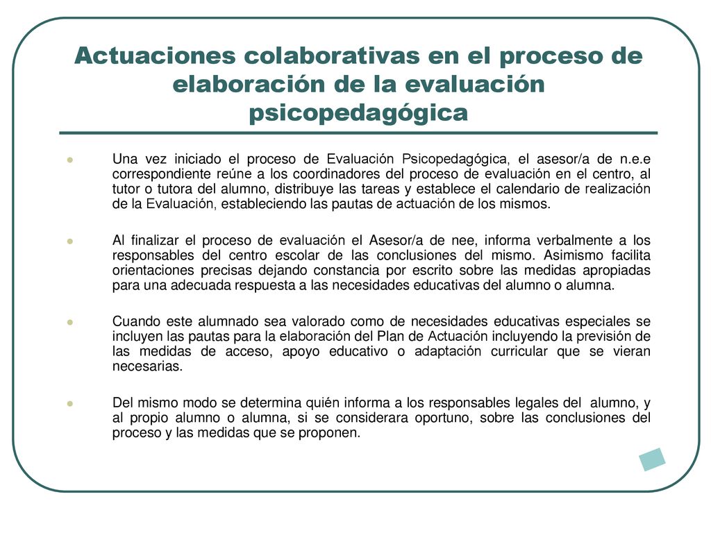 Actuaciones colaborativas en el proceso de elaboración de la evaluación psicopedagógica