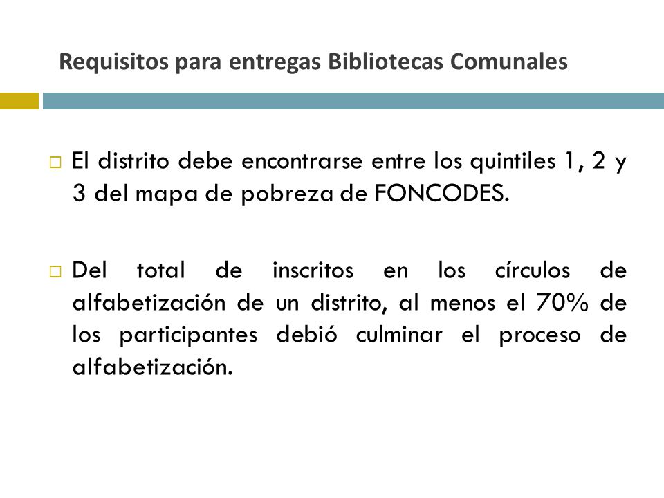 Requisitos para entregas Bibliotecas Comunales
