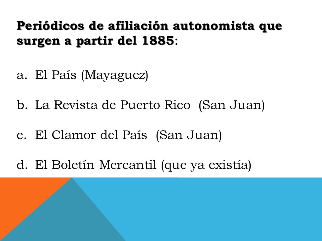 Periódicos de afiliación autonomista que surgen a partir del 1885: