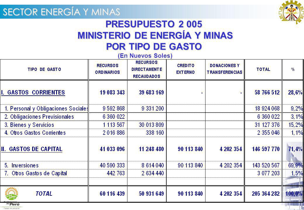MINISTERIO DE ENERGÍA Y MINAS POR TIPO DE GASTO