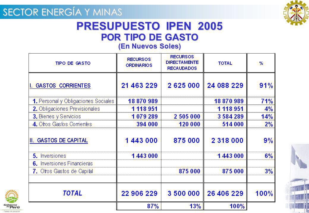 PRESUPUESTO IPEN 2005 POR TIPO DE GASTO