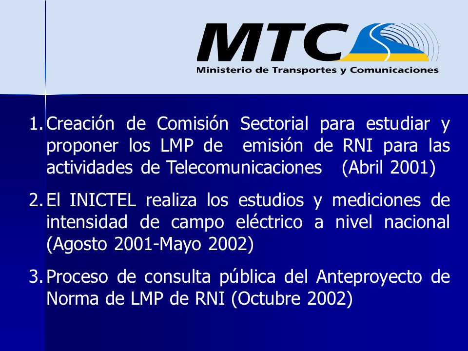 Creación de Comisión Sectorial para estudiar y proponer los LMP de emisión de RNI para las actividades de Telecomunicaciones (Abril 2001)