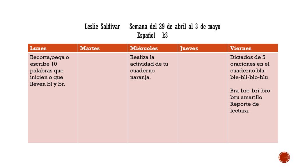 Leslie Saldívar Semana del 29 de abril al 3 de mayo Español k3