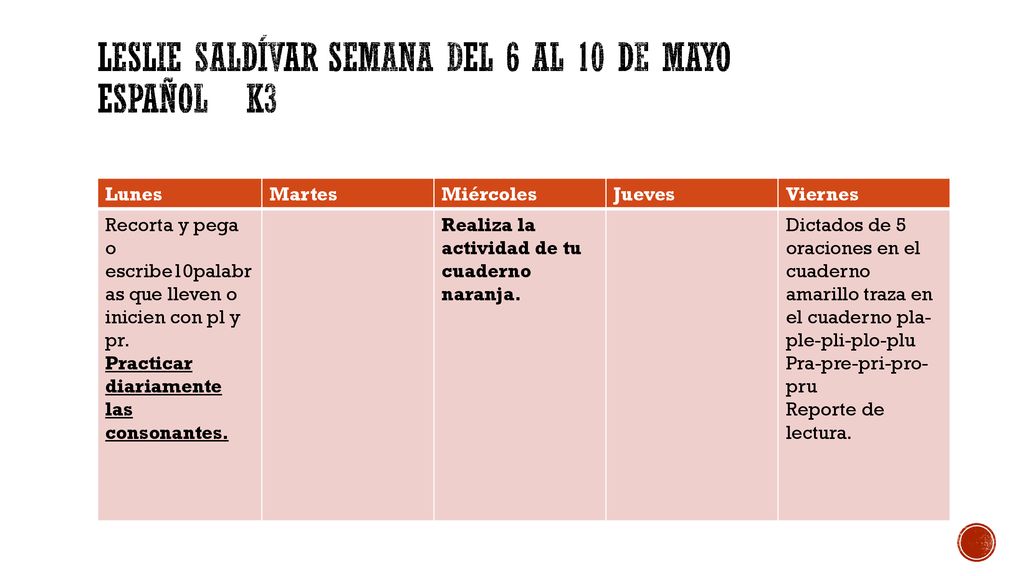 Leslie Saldívar Semana del 6 al 10 de mayo Español k3