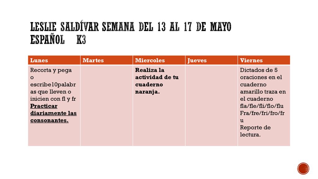 Leslie Saldívar Semana del 13 al 17 de mayo Español k3