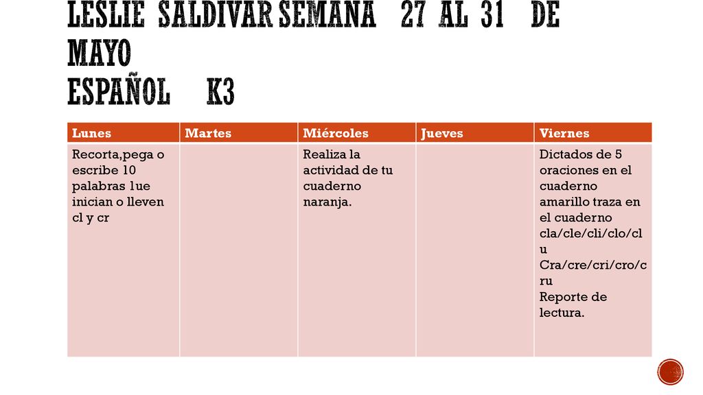 Leslie Saldívar Semana 27 al 31 de mayo Español k3