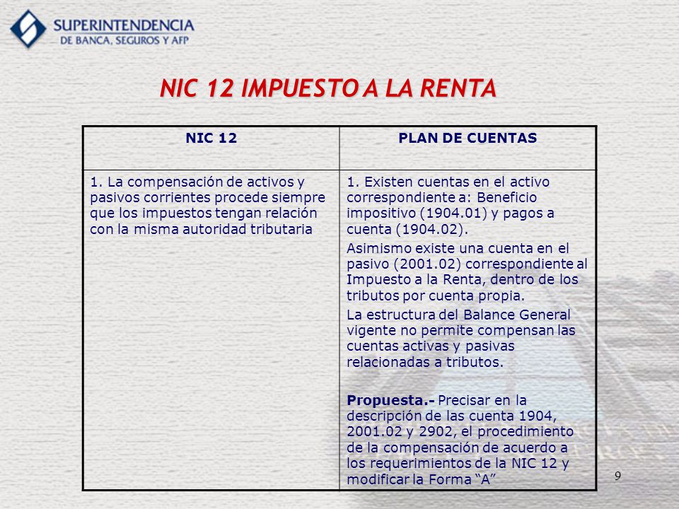 NIC 12 IMPUESTO A LA RENTA NIC 12 PLAN DE CUENTAS